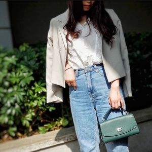 Coach Tilly Crossgrain leather satchel dark ivy